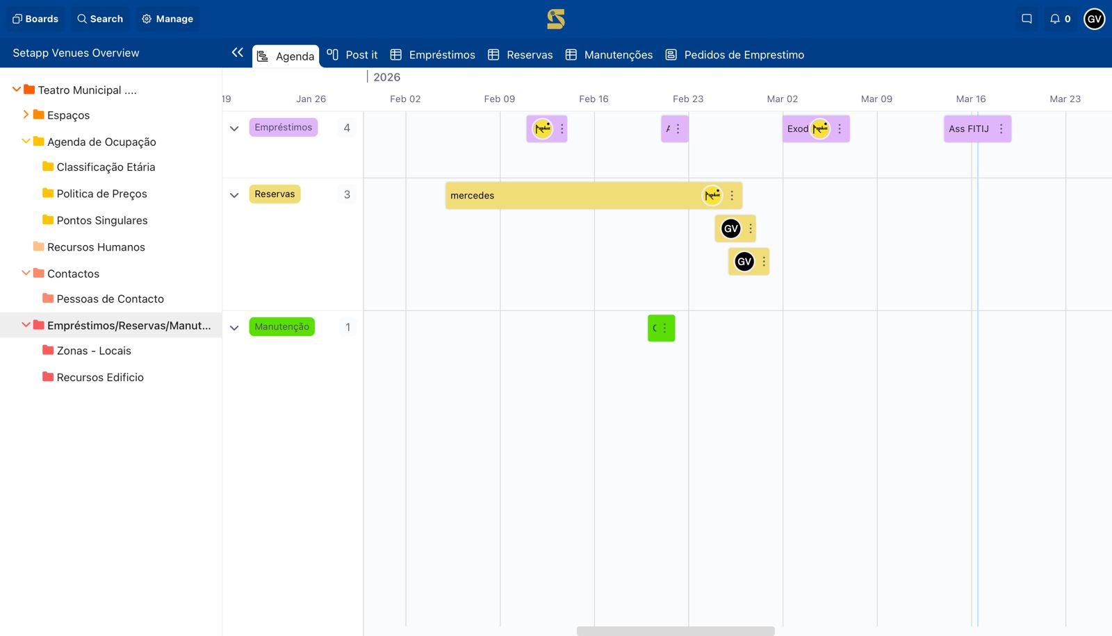 Vista do calendário da SETaPP